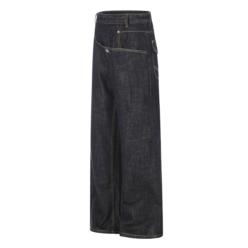 Asymmetric Fly Baggy Denim